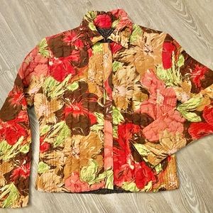 UBU Chocolate/Multi Floral Boho Artsy Reversible Trendy Quilted Jacket S